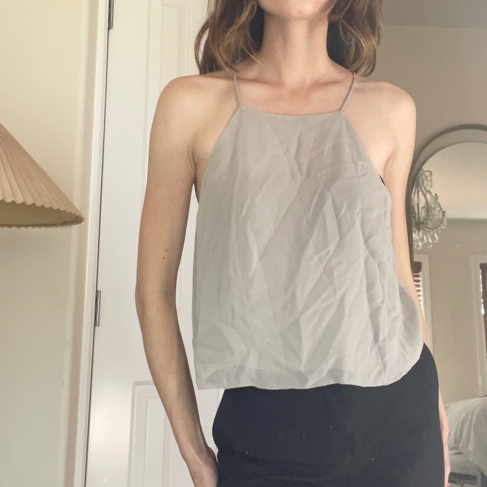 Silk High Neck Taupe Tank Top